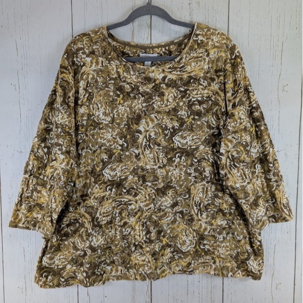 Charter Club Size 3X Multicolor Abstract Ptint 3/4 Sleeve Womens Pima Cotton Top